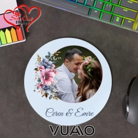 Kişiye Özel Fotoğraflı ve İsimli Yuvarlak Mouse Pad