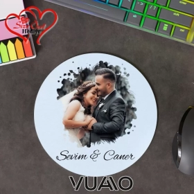 Kişiye Özel Fotoğraflı ve İsimli Yuvarlak Mouse Pad