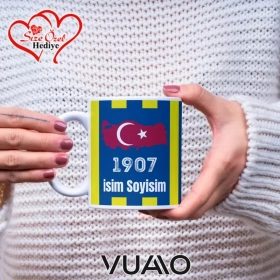 Kişiye Özel İsimli Sarı Lacivert Temalı Kupa Bardak