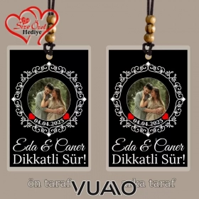 Kişiye Özel İsimli ve Fotoğraflı Araba Hediyesi Araba Süsü Dikiz Aynası Süsü Siyah Desenli