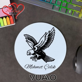 Kişiye Özel İsimli ve Kartal Temalı Yuvarlak Mouse Pad