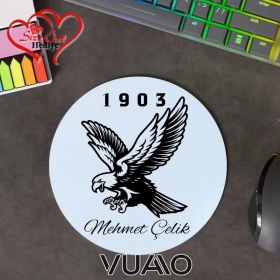Kişiye Özel İsimli ve Kartal Temalı Yuvarlak Mouse Pad