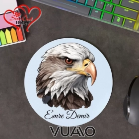 Kişiye Özel İsimli ve Kartal Temalı Yuvarlak Mouse Pad