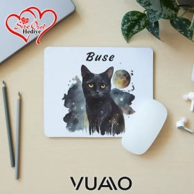 Kişiye Özel İsimli ve Kedi Temalı Mouse Pad