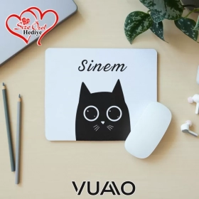 Kişiye Özel İsimli ve Kedi Temalı Mouse Pad