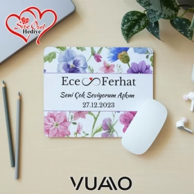 Kişiye Özel İsimli ve Tarihli Desenli Mouse Pad