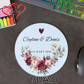 Kişiye Özel İsimli ve Tarihli Yuvarlak Mouse Pad