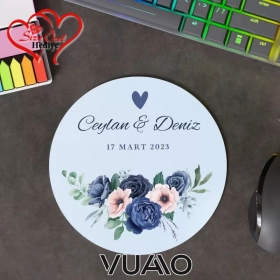 Kişiye Özel İsimli ve Tarihli Yuvarlak Mouse Pad 19.5 cm, Kaymaz Taban