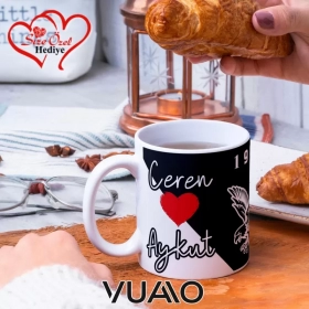 Siyah Beyaz 1903 Kartal Desenli Kişiye Özel İsim ve Fotoğraf Baskılı Hediyelik Kupa Bardak