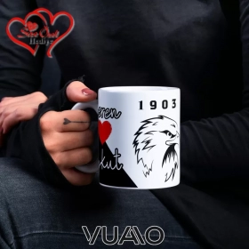 Siyah Beyaz 1903 Kartal Desenli Kişiye Özel İsim ve Fotoğraf Baskılı Hediyelik Kupa Bardak