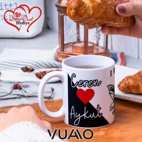 Siyah Beyaz 1903 Kartal Desenli Kişiye Özel İsim ve Fotoğraf Baskılı Hediyelik Kupa Bardak