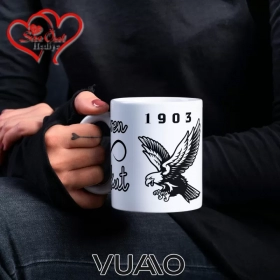 Siyah Beyaz 1903 Kartal Desenli Kişiye Özel İsim ve Fotoğraf Baskılı Hediyelik Kupa Bardak