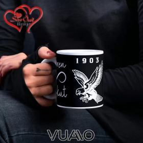 Siyah Beyaz 1903 Kartal Desenli Kişiye Özel İsim ve Fotoğraf Baskılı Hediyelik Kupa Bardak