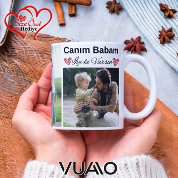 Babalar Gününe Özel İsimli ve Fotoğraflı Kupa Bardak