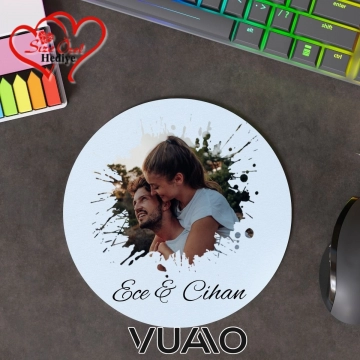 Kişiye Özel Fotoğraflı ve İsimli Yuvarlak Mouse Pad