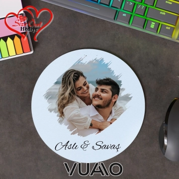 Kişiye Özel Fotoğraflı ve İsimli Yuvarlak Mouse Pad