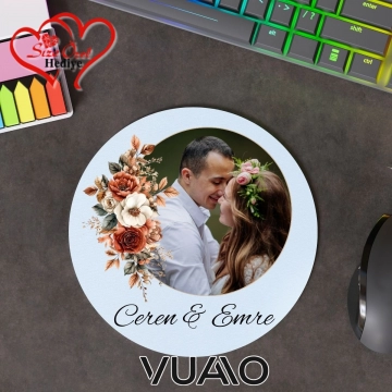 Kişiye Özel Fotoğraflı ve İsimli Yuvarlak Mouse Pad
