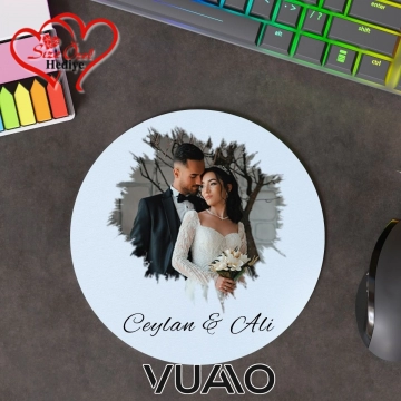 Kişiye Özel Fotoğraflı ve İsimli Yuvarlak Mouse Pad