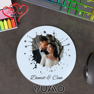 Kişiye Özel Fotoğraflı ve İsimli Yuvarlak Mouse Pad