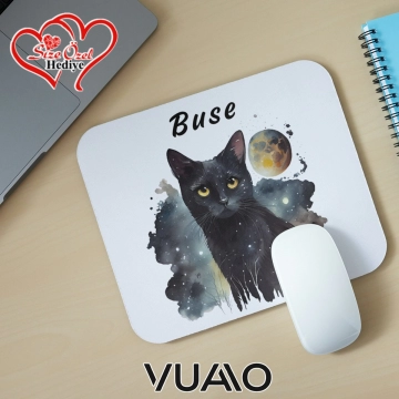 Kişiye Özel İsimli ve Kedi Temalı Mouse Pad