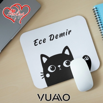 Kişiye Özel İsimli ve Kedi Temalı Mouse Pad
