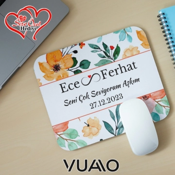 Kişiye Özel İsimli ve Tarihli Desenli Mouse Pad