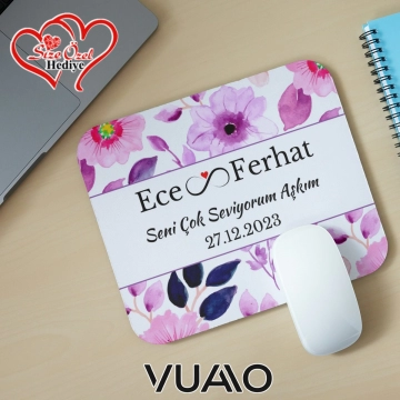 Kişiye Özel İsimli ve Tarihli Desenli Mouse Pad