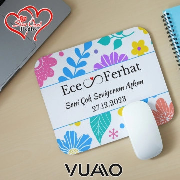 Kişiye Özel İsimli ve Tarihli Desenli Mouse Pad