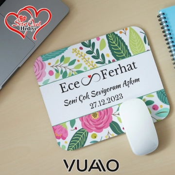 Kişiye Özel İsimli ve Tarihli Desenli Mouse Pad