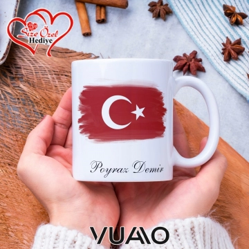 Kişiye Özel Türk Bayraklı , Fotoğraflı ve İsimli Kupa Bardak
