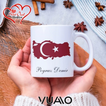 Kişiye Özel Türk Bayraklı , Fotoğraflı ve İsimli Kupa Bardak