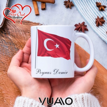Kişiye Özel Türk Bayraklı , Fotoğraflı ve İsimli Kupa Bardak