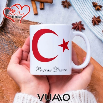 Kişiye Özel Türk Bayraklı , Fotoğraflı ve İsimli Kupa Bardak