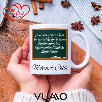 Öğretmenler Günü Hediyesi Kişiye Özel İsimli ve Sözlü Kupa Bardak
