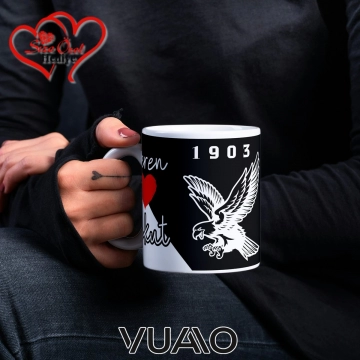 Siyah Beyaz 1903 Kartal Desenli Kişiye Özel İsim ve Fotoğraf Baskılı Hediyelik Kupa Bardak