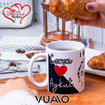 Siyah Beyaz 1903 Kartal Desenli Kişiye Özel İsim ve Fotoğraf Baskılı Hediyelik Kupa Bardak