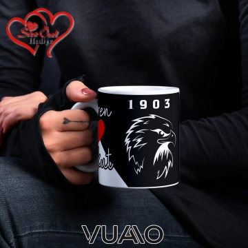 Siyah Beyaz 1903 Kartal Desenli Kişiye Özel İsim ve Fotoğraf Baskılı Hediyelik Kupa Bardak