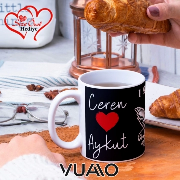 Siyah Beyaz 1903 Kartal Desenli Kişiye Özel İsim ve Fotoğraf Baskılı Hediyelik Kupa Bardak